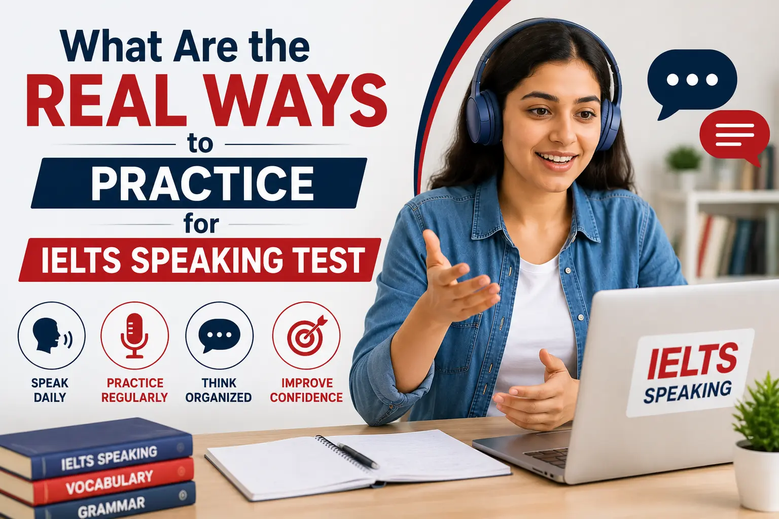 Student practicing for the IELTS Speaking test using effective speaking techniques