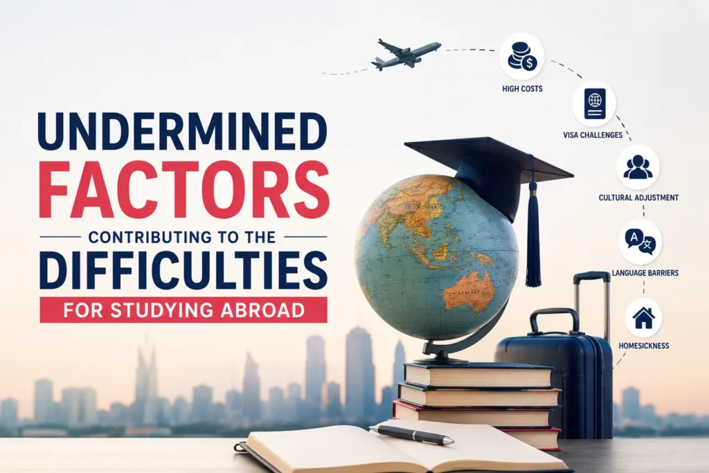 Factors contributing to the difficulties of studying abroad including financial, cultural, and adjustment challenges