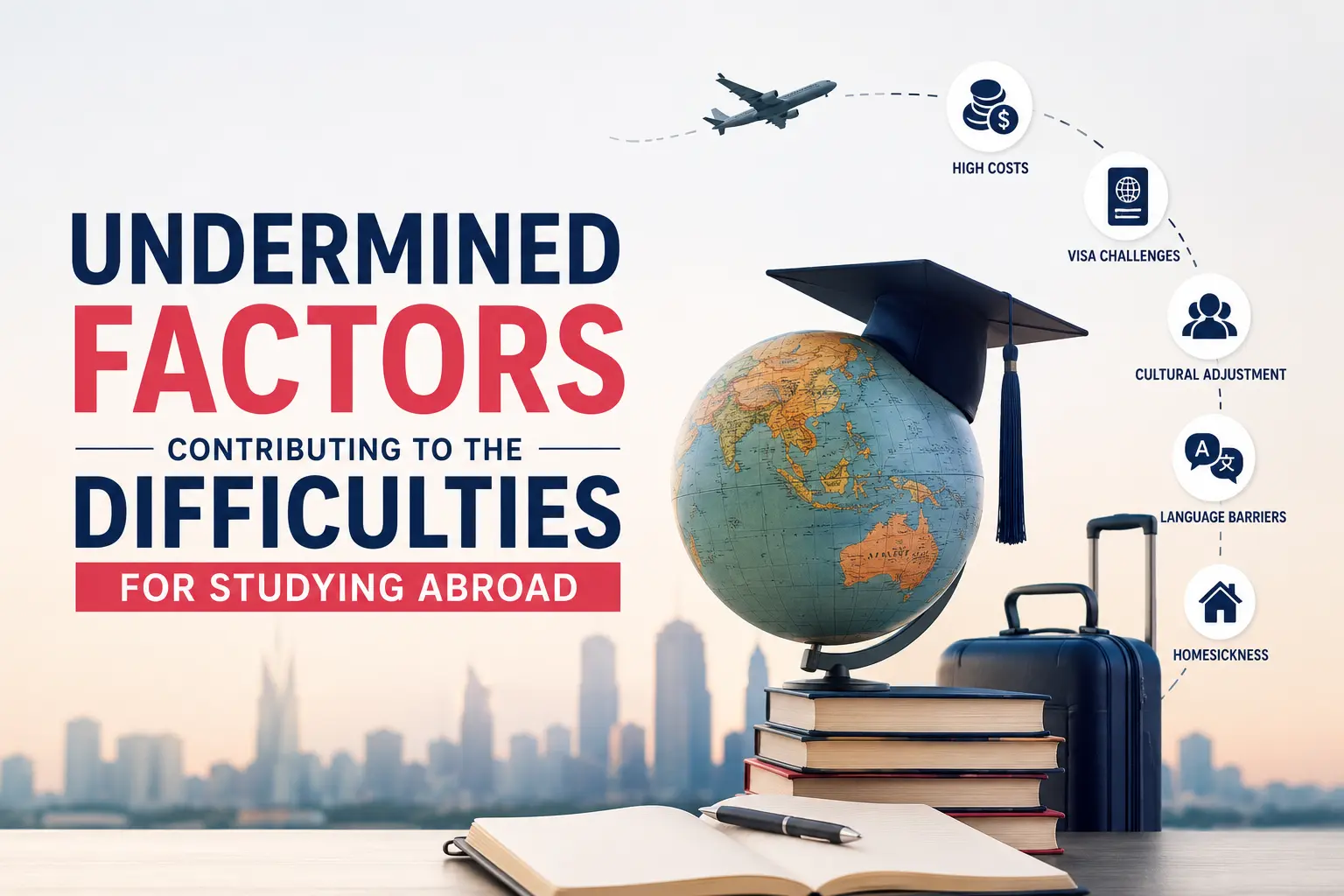 Factors contributing to the difficulties of studying abroad including financial, cultural, and adjustment challenges