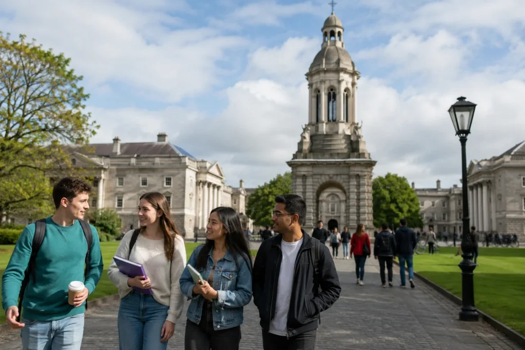 International students walking on a university campus in Ireland while exploring top academic programs in Ireland