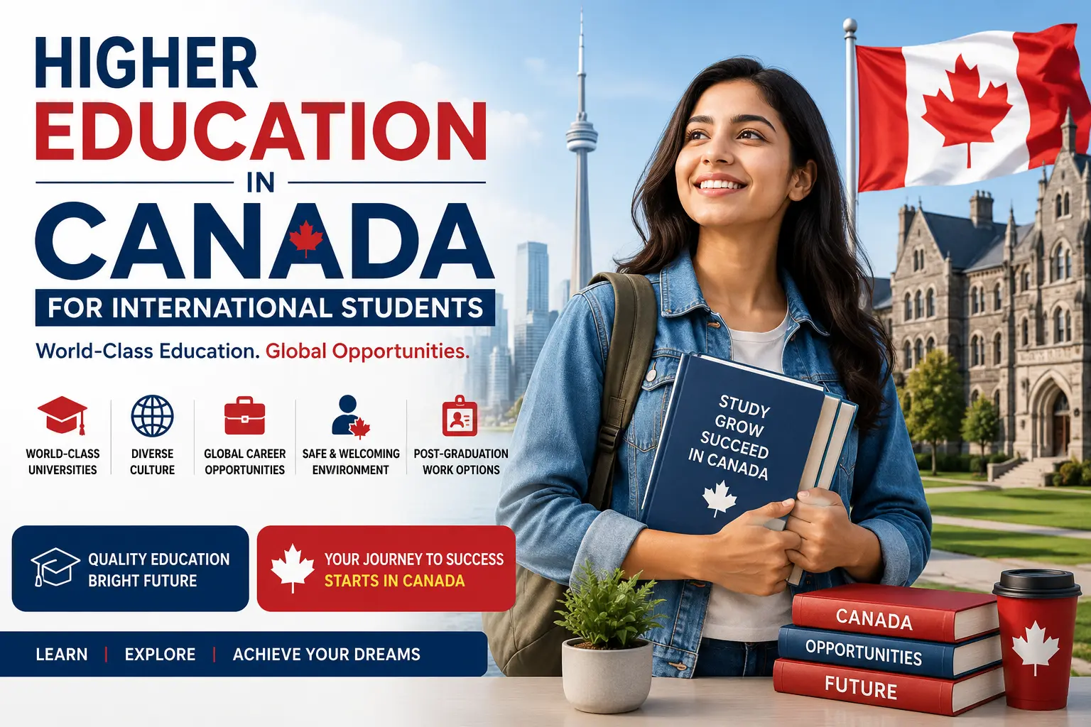 Professional featured image highlighting higher education opportunities for international students in Canada.