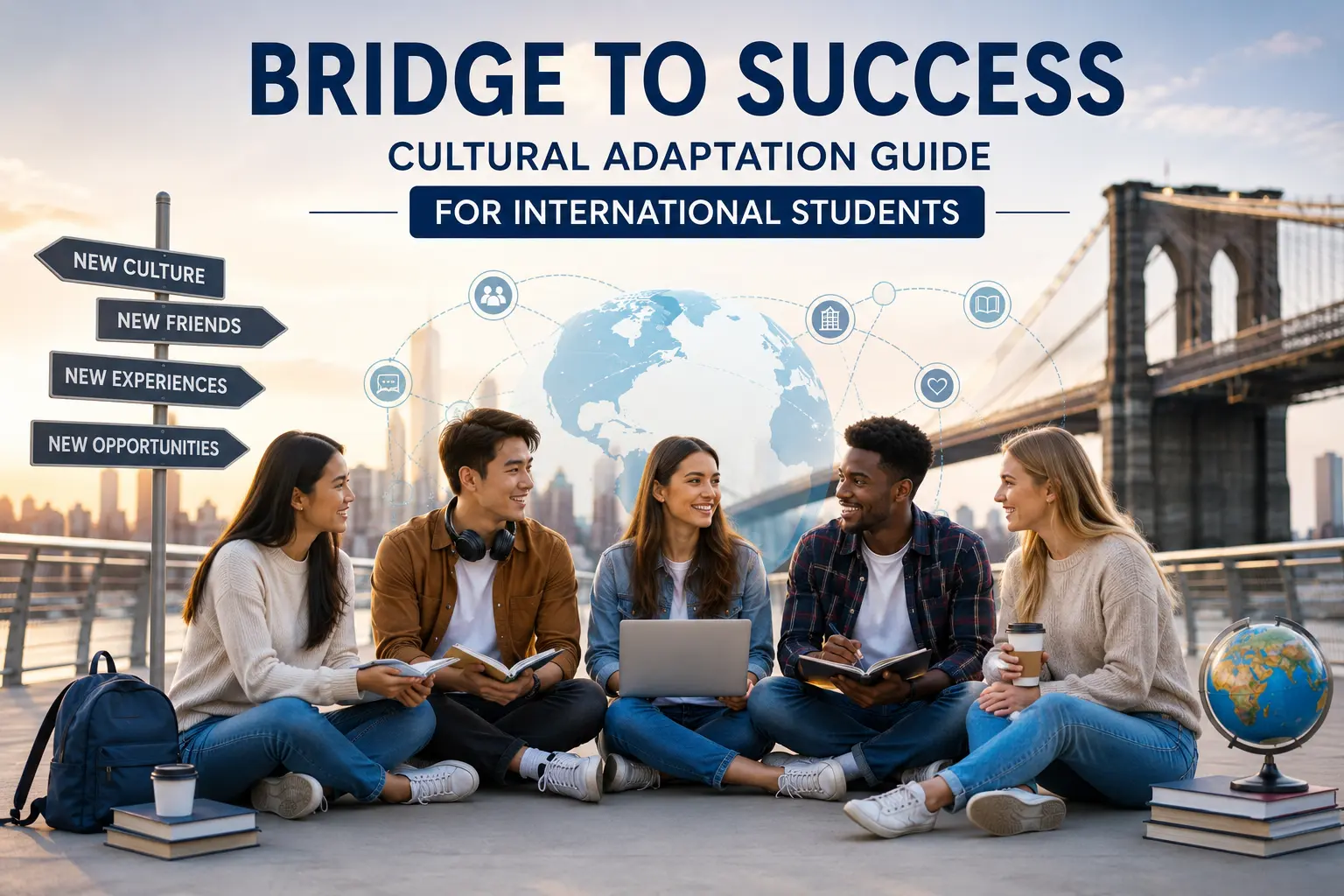 Bridge to Success Cultural Adaptation Guide for International Students with diverse students studying together