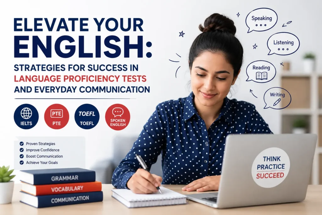 Elevate Your English – Student preparing for IELTS, PTE and TOEFL language proficiency tests