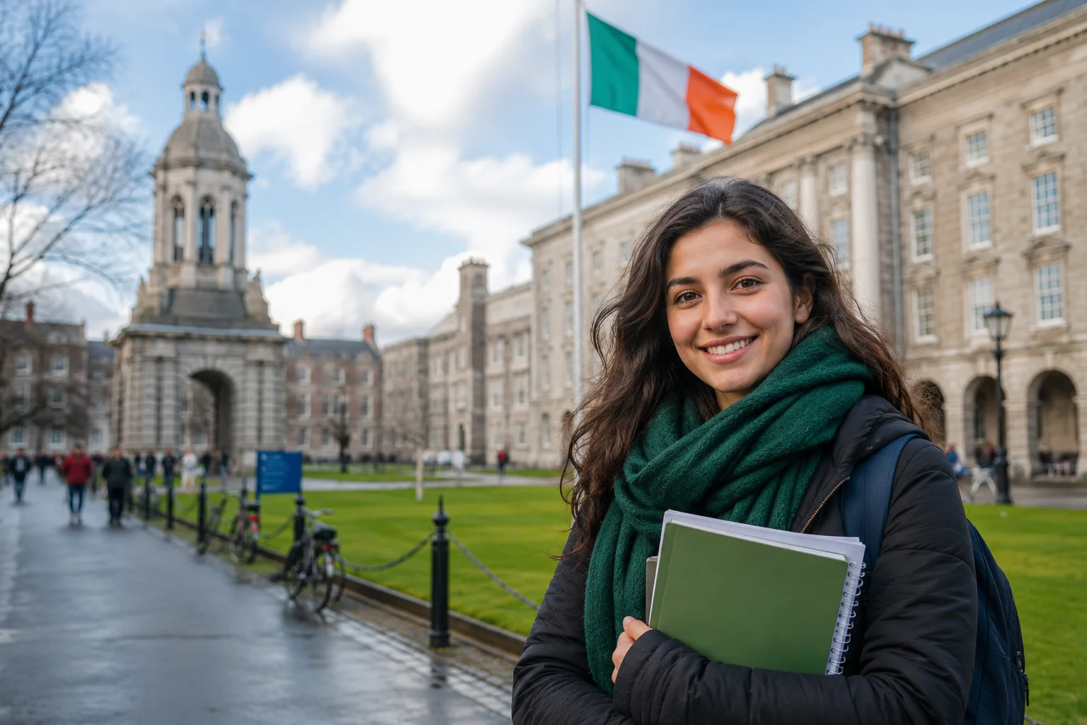 International student at Trinity College Dublin campus representing common myths and facts about studying in Ireland