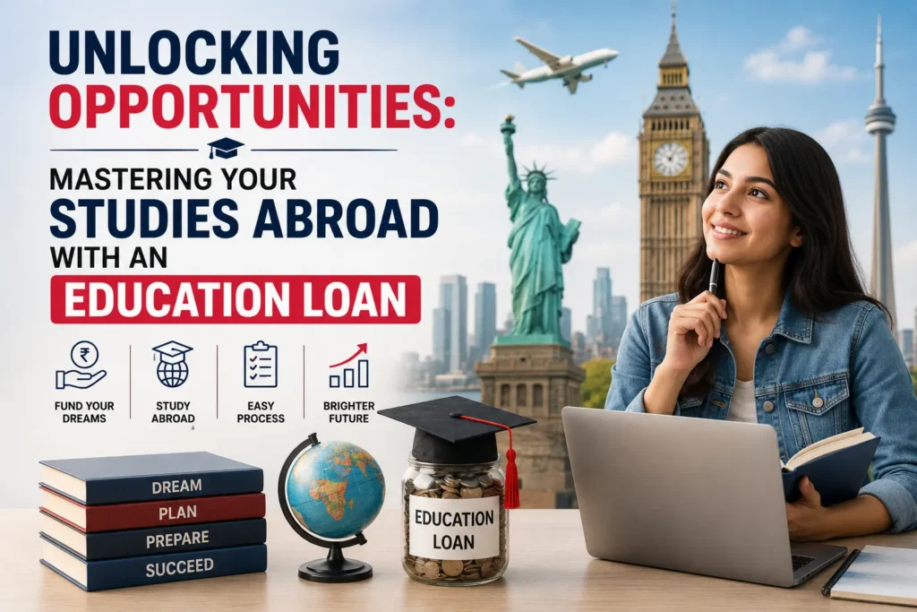 Student planning to study abroad with an education loan and graduation cap representing overseas education opportunities
