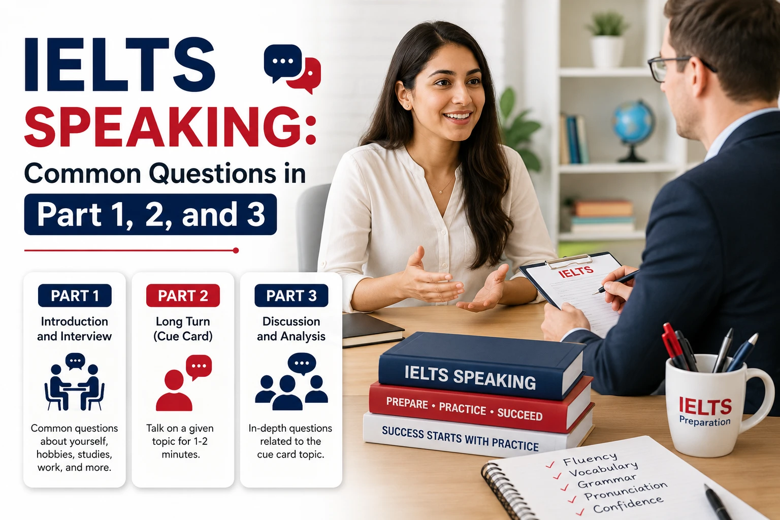IELTS Speaking common questions for Part 1, Part 2, and Part 3