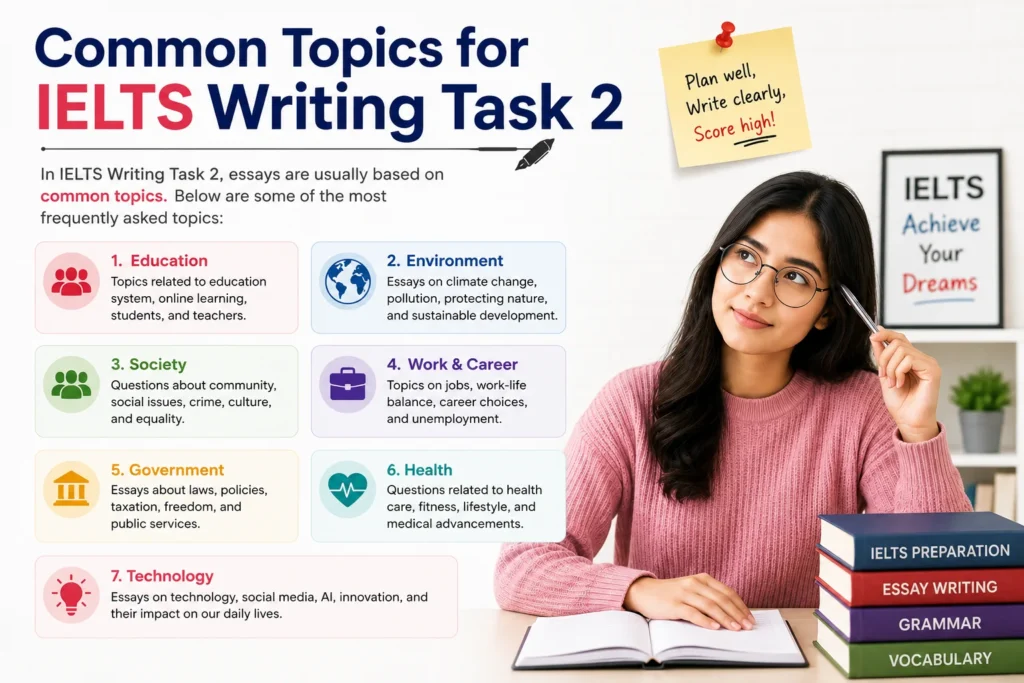 Common Topics for IELTS Writing Task 2 – Education, Environment, Society, Work, Health and Technology