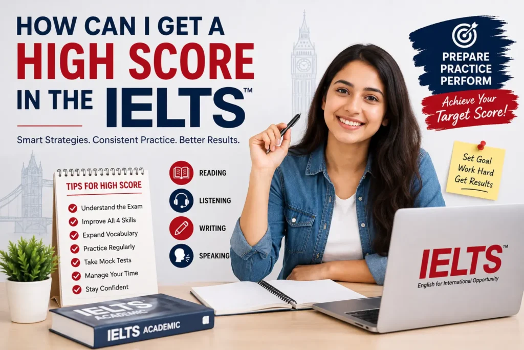 How can I get a high score in the IELTS exam with study tips, IELTS preparation, practice strategies, and English language test success.