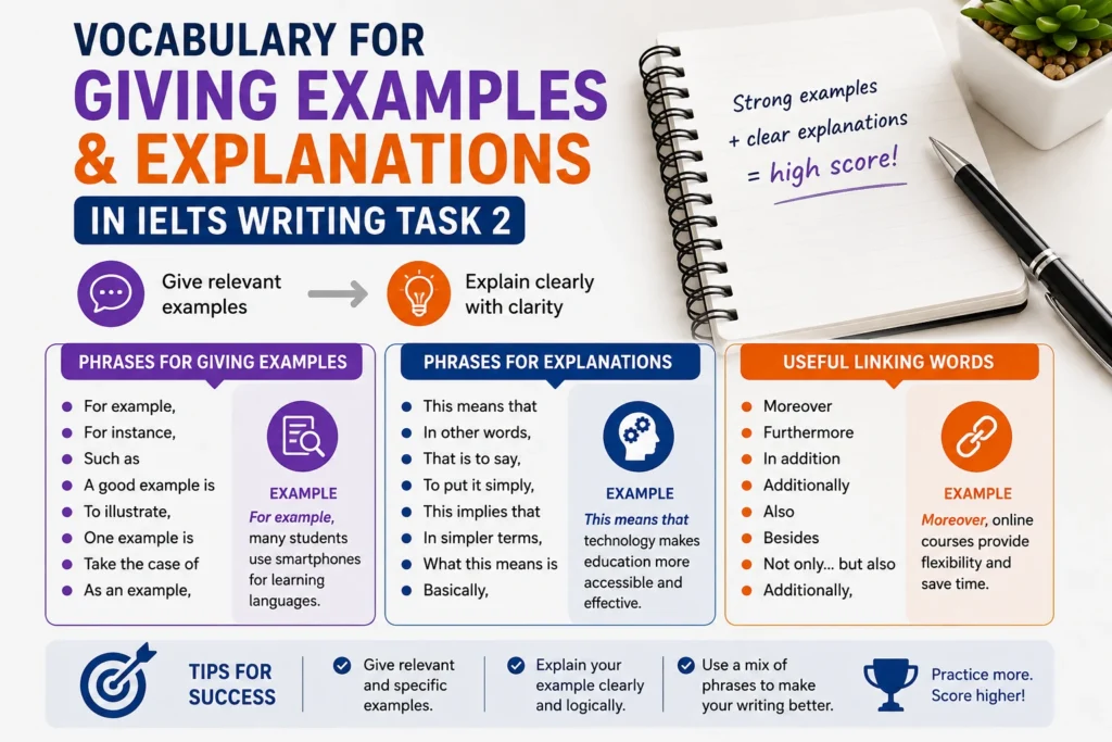 Vocabulary for giving examples and explanations in IELTS Writing Task 2