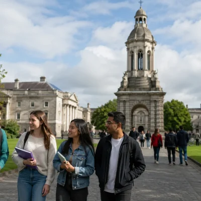 International students walking on a university campus in Ireland while exploring top academic programs in Ireland
