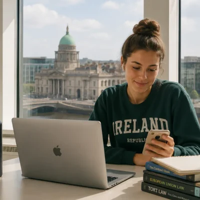 International student using essential apps and websites for studying, banking, travel, and daily life in Ireland