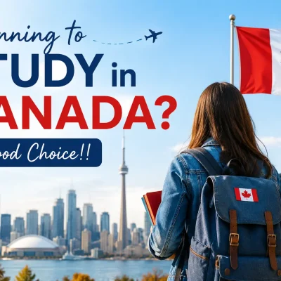 Planning to Study in Canada – Student Looking at Toronto Skyline with Canadian Flag