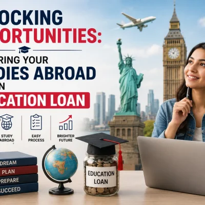 Student planning to study abroad with an education loan and graduation cap representing overseas education opportunities