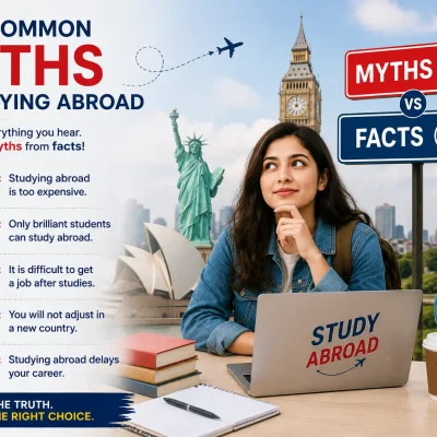 Most Common Myths of Studying Abroad with myths vs facts, international student, global education, and study abroad opportunities.