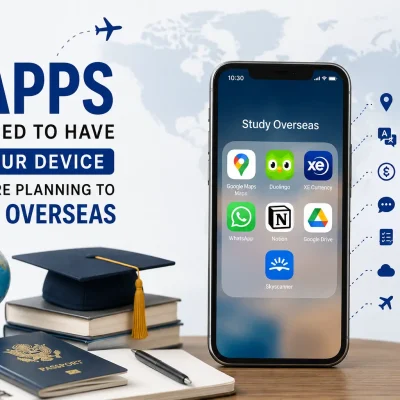 7 essential mobile apps for students planning to study abroad including navigation, language learning, travel, and productivity apps