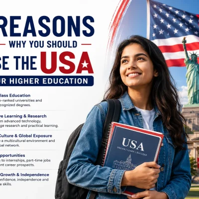 5 reasons to choose the USA for higher education featuring an international student at a US university campus