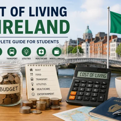 Budget planning for international students showing the cost of living in Ireland with accommodation, food, transport, and daily expenses