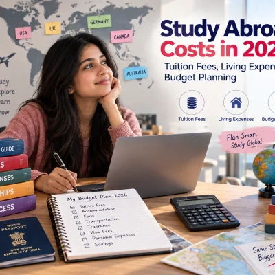 Indian student planning study abroad costs, tuition fees and living expenses in 2026