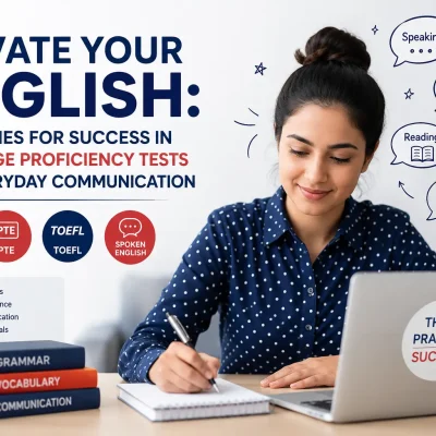 Elevate Your English – Student preparing for IELTS, PTE and TOEFL language proficiency tests