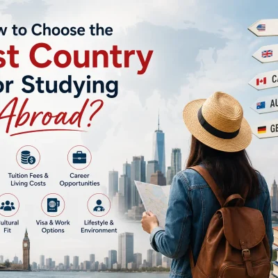 Student choosing the best country for studying abroad by comparing education quality, tuition fees, visa options, and career opportunities
