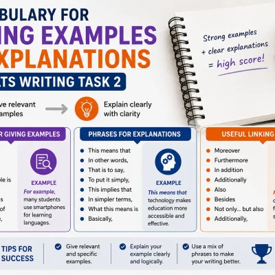 Vocabulary for giving examples and explanations in IELTS Writing Task 2